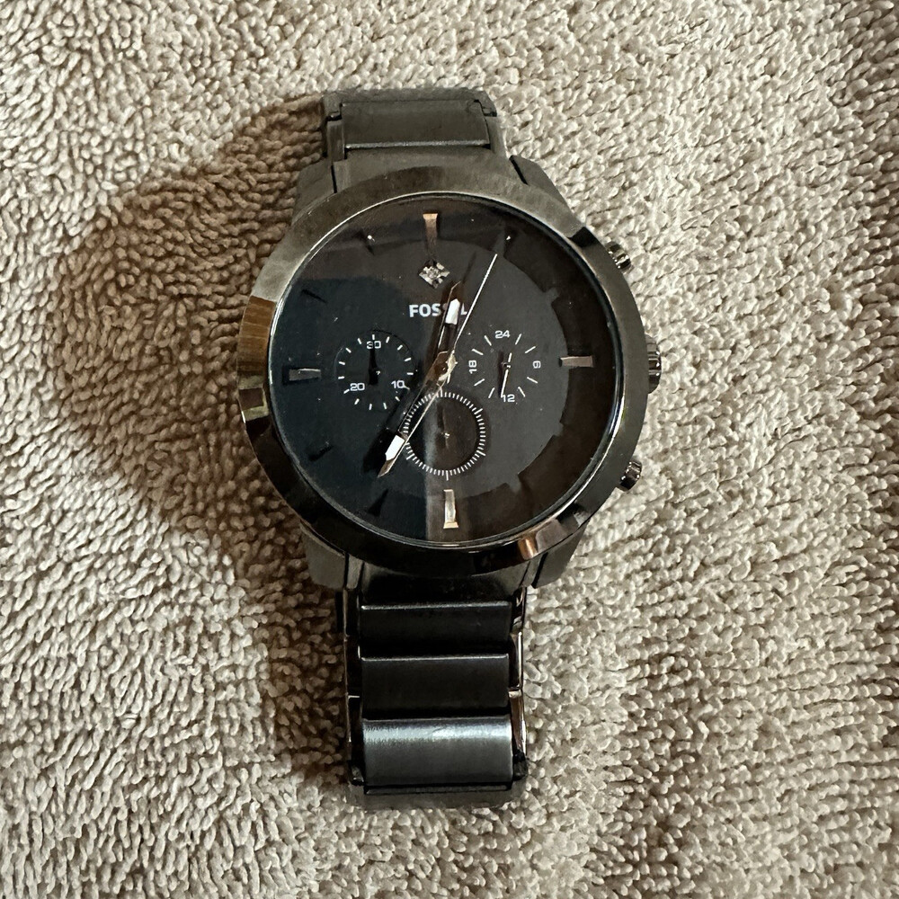 Mens Fossil Watch - Black Metal Band - Black Dial - Chronograph